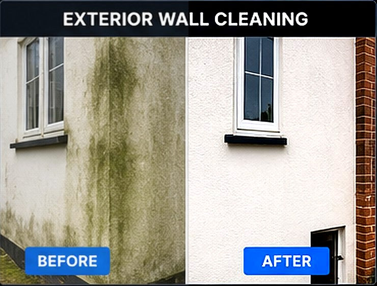 Exterior Wall Cleaning before and after result